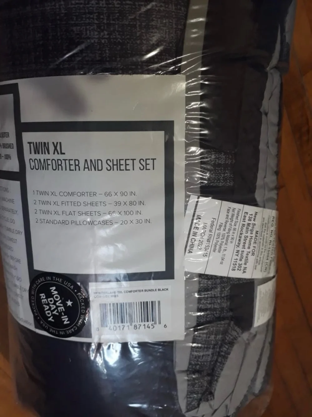 Twin XL Comforter and Sheet Set - Black and Gray